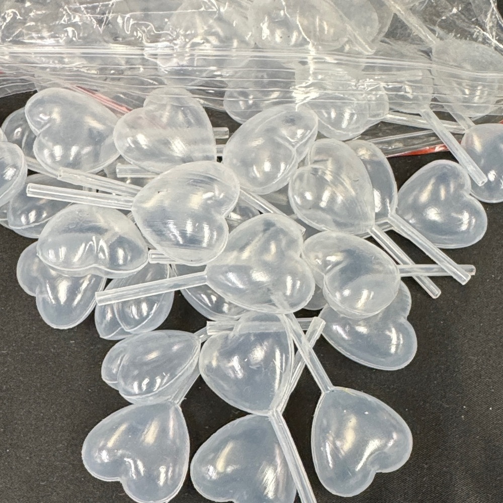 95 Count Plastic Heart-Shaped Pipettes Clear Party Stirrers new